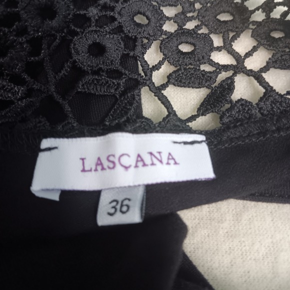 Lascana Sleeveless Blavk Jersey Midi Dress Lace V-neck Back Detail US Sz 4 - Picture 11 of 14